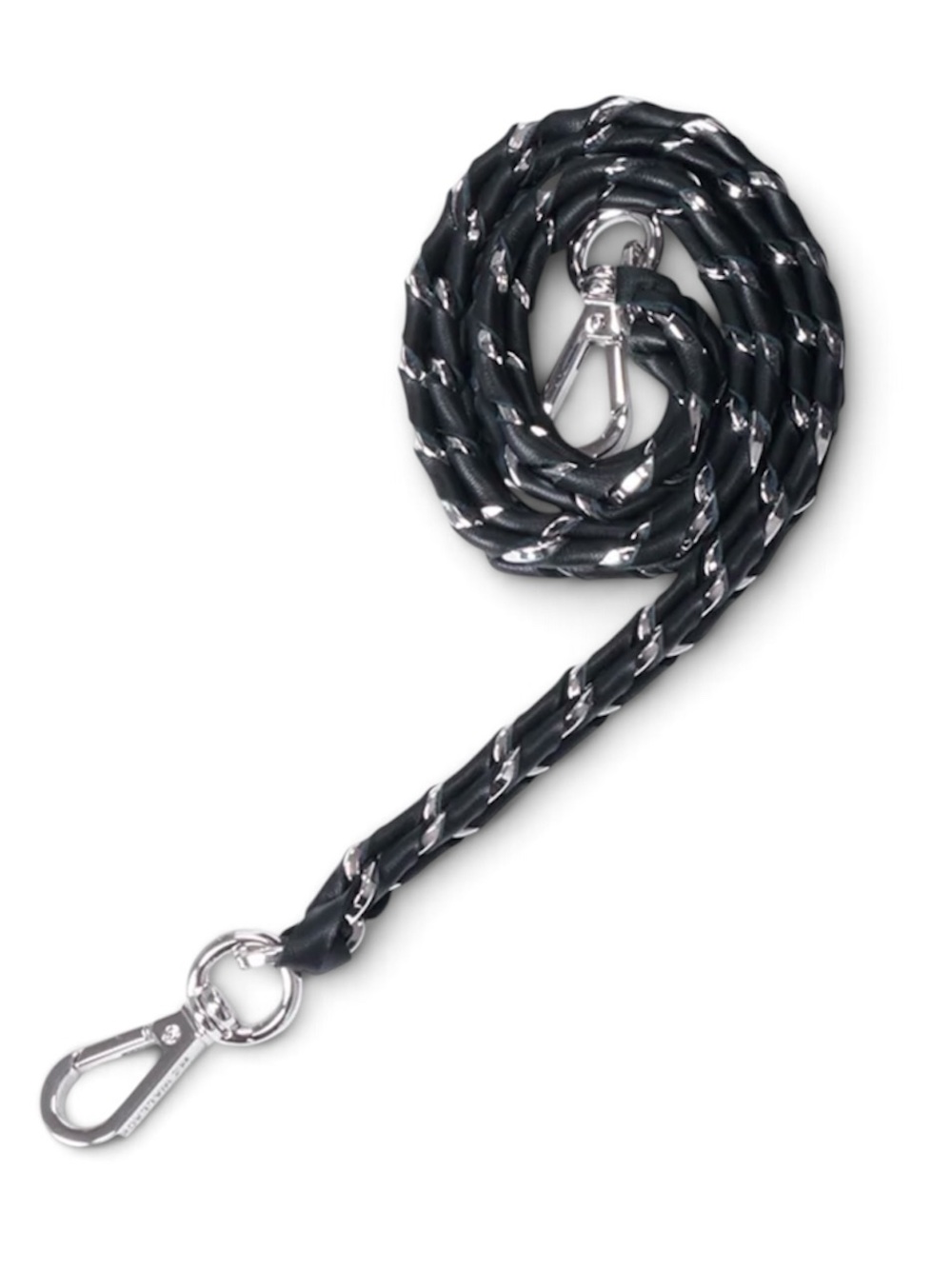 NEW MZ Wallace Black Leather & Chain Braided Shoulder Strap with Silver Hardware